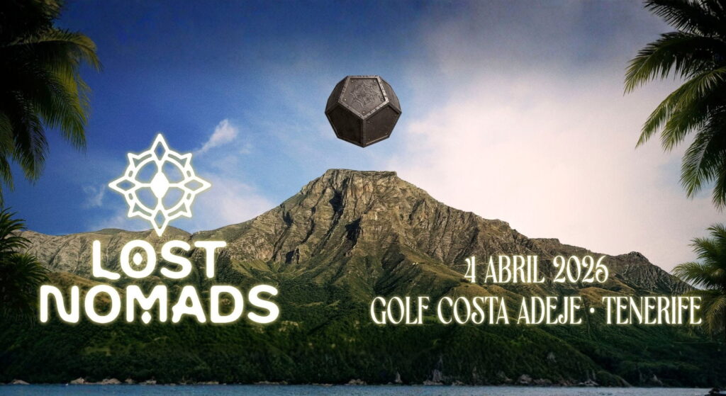 Póster de Lost Nomads Tenerife 2026 con paisaje tropical, y logo del festival en Golf Costa Adeje.